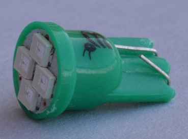 LED Lamp 4 SMD LED extra bright wedgebase T10 - green