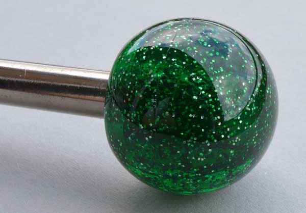 Shooterrod with green transluscent round knob and glittereffect