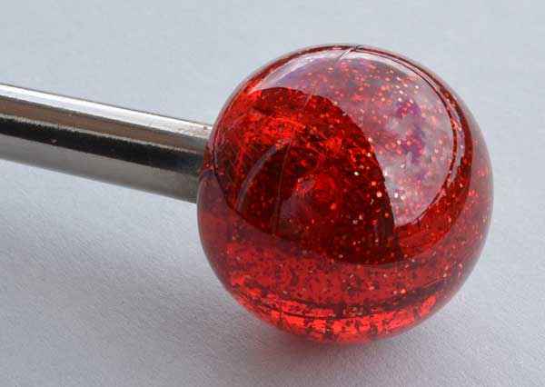 Shooterrod with red transluscent round knob and glittereffect