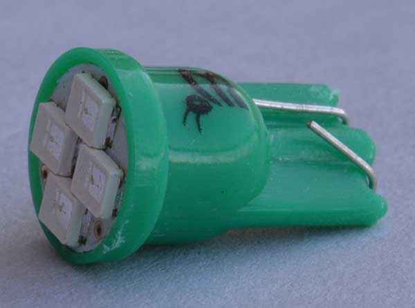 LED Lamp 4 SMD LED extra bright wedgebase T10 - green
